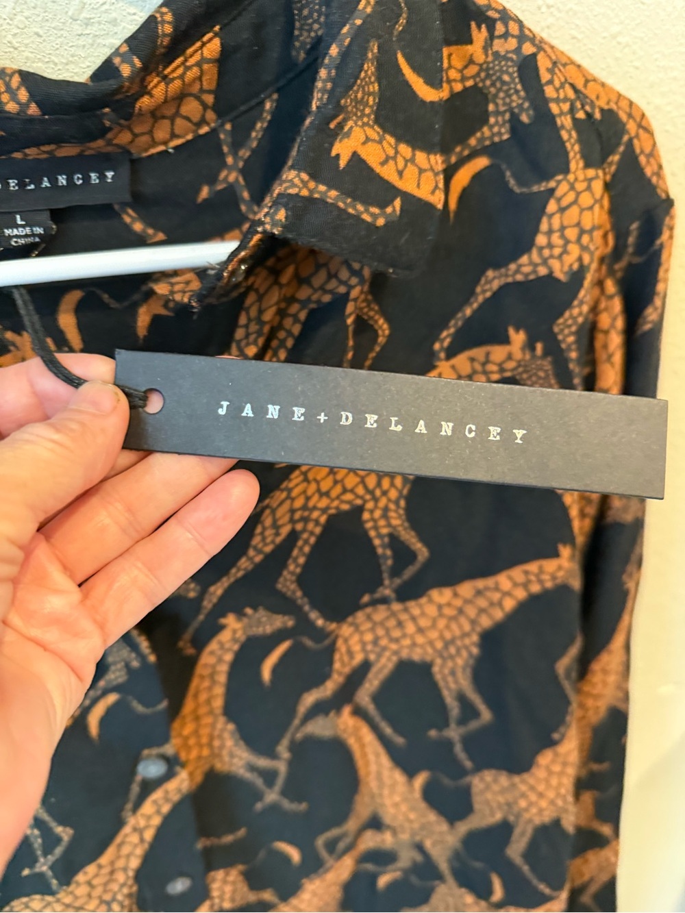 Jane & Delancey Giraffe Print Button-Up Blouse in Black and Brown - Picture 5 of 9